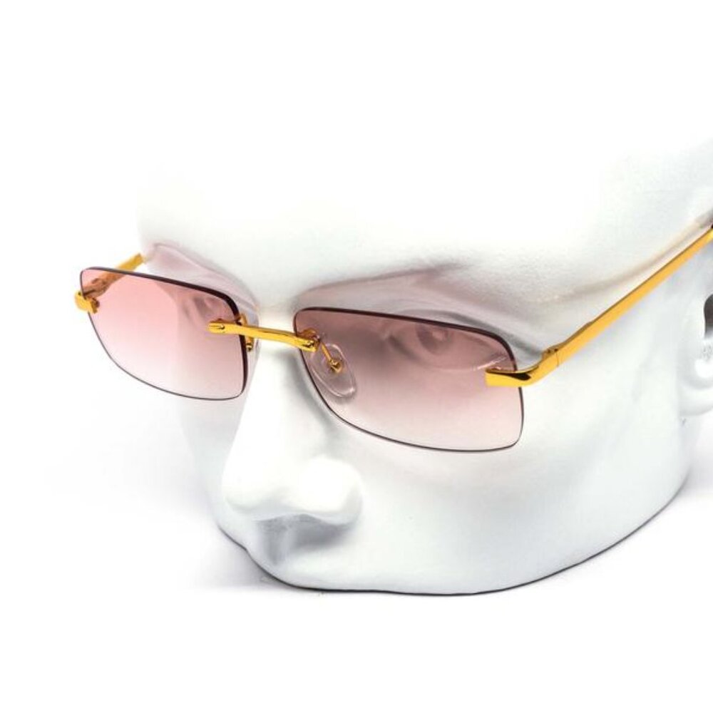 Men Women Sunglasses Pink Lens Gold Frame Rimless Fashion Designer Square Model
